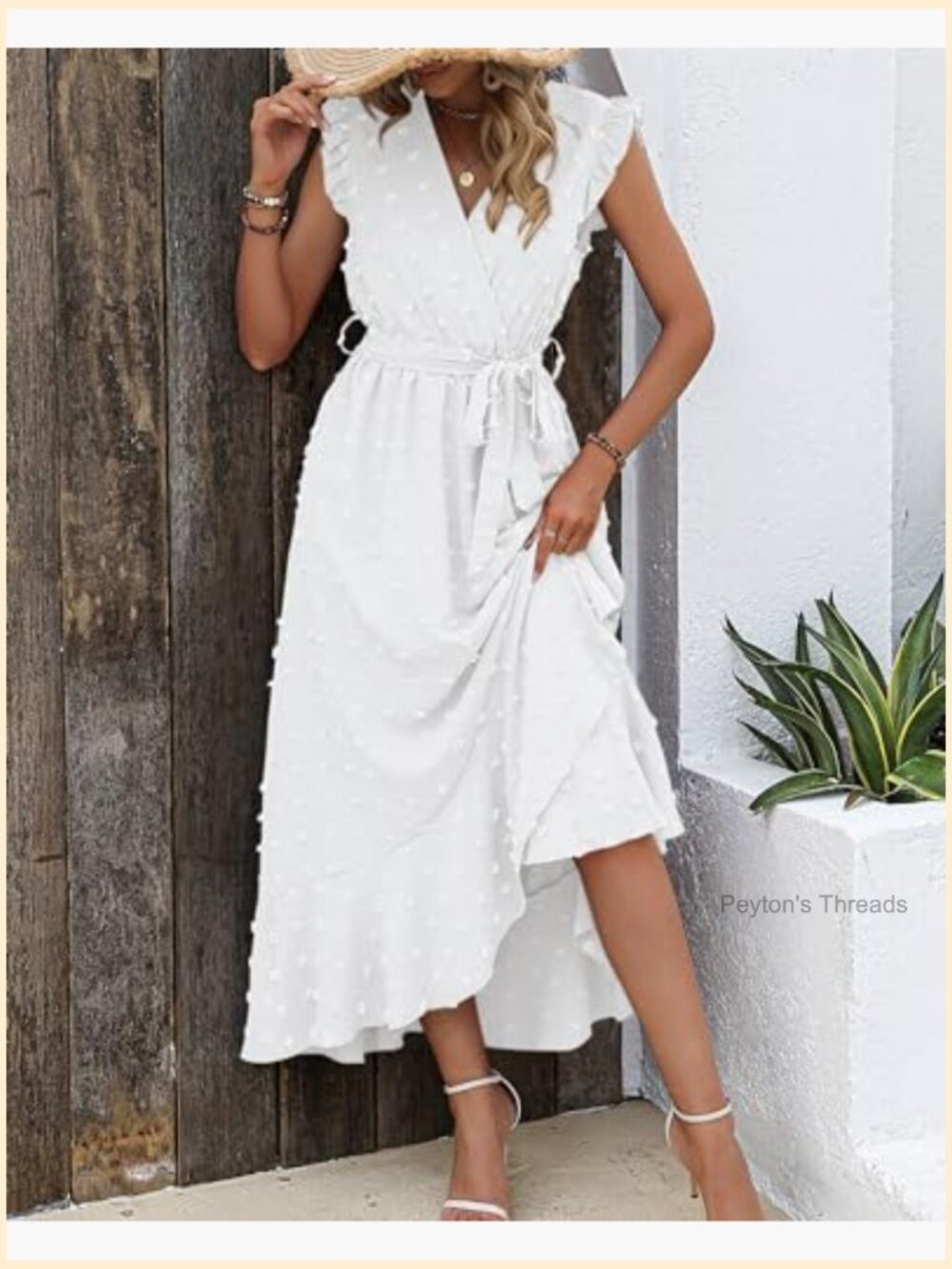 Boho Swiss Dot Cap Sleeve Maxi Dress Ruffle Beach Wedding - Picture 2 of 7